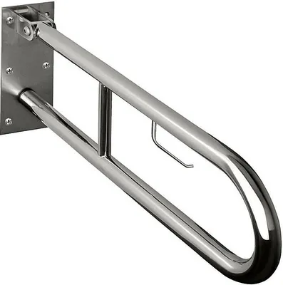 Produktbild von BELP Stützklappgriff in U-Form mit Toilettenpapierhalter Edelstahl gebürstet 100x250x629 mm, 120 kg Traglast für Bad & WC >> zum Bohren