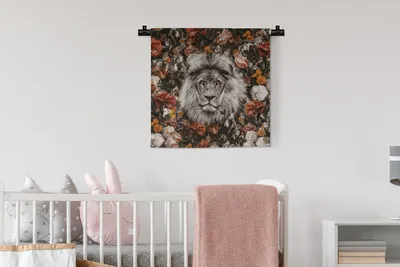 Produktbild von MuchoWow® Wandteppich Wandbehang Blumen - Löwe - Porträt 60x60 cm Tapisserie Dekoration Wandtuch - Dekorationen - Wand Decke