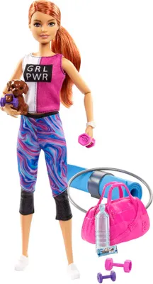 Produktbild von Barbie Wellness Fitness Puppe und Spielset mit Hündchen und 9 Zubehörteilen