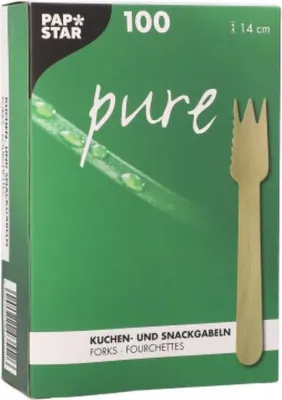Immagine prodotto di 100 forchettine per dolci e snack, legno "puro" 14 cm con bordo seghettato su un lato