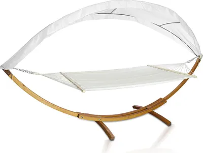 Produktbild von Faziango Hängematte mit hölzern Gestell - Outdoor Hängesitz mit Markise - 210 x 150 cm Gartenliege - Hängemattengestell