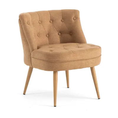 Produktbild von Gepolsterter Sessel mit elegantem Design, Chesterfield-Steppung, komfortabler Sitzfläche und Metallbeinen in Holzoptik für Wohnzimmer, Schlafzimmer und Leseecke – COSTANZA