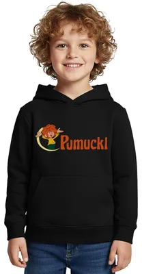 Produktbild von Spreadshirt Pumuckl Mit Frecher Pose Und Logo Schriftzug Kinder Premium Hoodie, 134/140 (8 Jahre), Schwarz