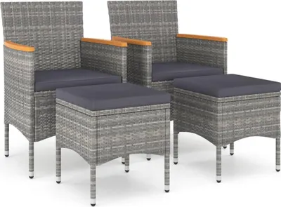 Produktbild von vidaXL 4-tlg. Gartenstuhl und Hocker Set Poly Rattan Grau