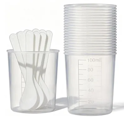 Produktbild von Messbecher Set 20 Stück 100ml Kunststoff mit 10 Rührstäben