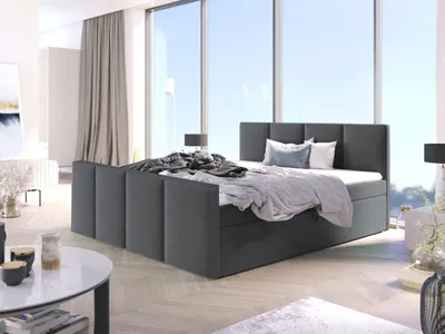 Produktbild von Bett, Boxspringbett STAR mit Fußteil, OHNE Topper, Bonell-Matratze, Bett mit 2 Bettkästen, Doppelbett, Stauraum, 180x200 cm, (Grau - Fuego 165)