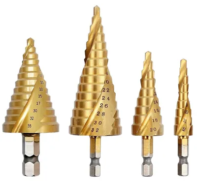 Produktbild von HSS Stufenbohrer Set, titanbeschichtete Kegelbohrer, 5 Stück, für Holz, Edelstahl, Metall, Kunststoff