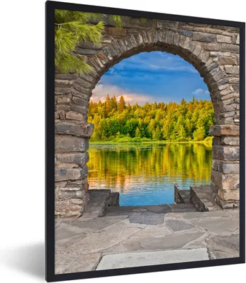 Produktbild von MuchoWow® Gerahmtes Poster Bäume - Wald - Wasser - Aussicht 60x80 cm - Poster mit Schwarzem Bilderrahmen Wandposter Rahmen Foto Bilder - Premium - Wanddeko Wohnzimmer