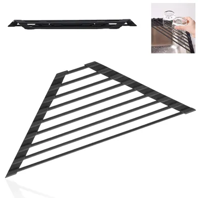 Immagine prodotto di Omgoods - Scolapiatti triangolare pieghevole - Acciaio inossidabile e silicone