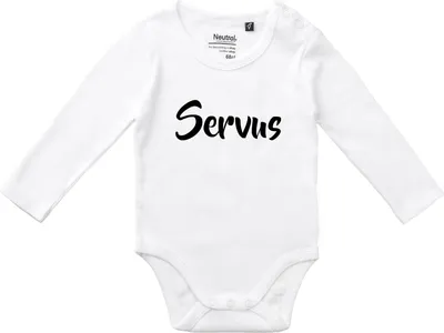 Produktbild von Huuraa Baby Body Servus Schriftzug 80 White  Baumwolle Fairtrade Langarmbody Geschenkidee