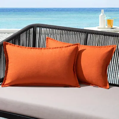 Produktbild von Set mit 2 wetterfesten Dekokissenbezügen, Leinenoptik, 40 x 60 cm, orange