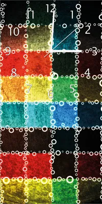 Produktbild von Wallario Design Wanduhr bedruckt, Größe 30 x 60 cm, Motiv: Buntes Patchwork-Muster mit Kreisen