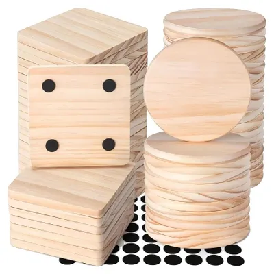 Imagen del producto de Kit de insertos, fabricado en madera de haya natural, adaptable para proyectos de bricolaje, incluye 36 piezas redondas y 36 piezas cuadradas