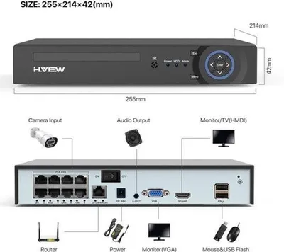 Produktbild von Sicherheitssystem 4K, 8-Kanal-Netzwerk-Videoaufzeichner (NVR) – 8-Megapixel-Auflösung und Gesichtserkennung