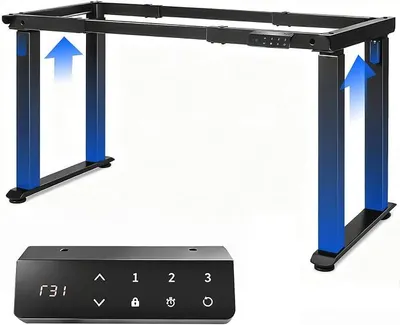Imagen del producto de Escritorio de altura ajustable, eléctrico, con 2 motores, capacidad de 150 kg. Escritorio de altura regulable con 3 memorias, función de recordatorio para estar de pie y protección contra bloqueo accidental. Ideal para el hogar y la oficina