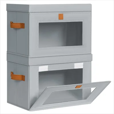 Produktbild von Aufbewahrungsboxen mit Deckel – 2er-Set, Stoffkörbe, faltbare Aufbewahrungsboxen mit Sichtfenster, 35 x 25 x 25 cm, faltbare Box für Kleidung