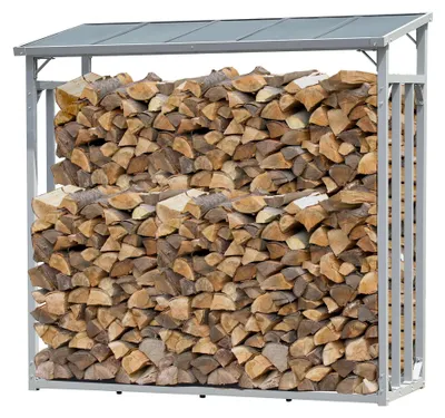 Imagen del producto de Estantería de aluminio para leña - 185 x 70 x 185 cm - Capacidad: 2,3 m³ - Gris - Para exteriores - Estantería para almacenamiento de leña