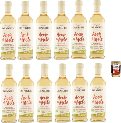 Produktbild von De Nigris Aceto di Mele, essig Apfelessig, Keine Farbstoffe – keine Konservierungsstoffe, Säuregehalt 5 %, 12x 500 ml + Italian Gourmet polpa 400g