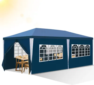 Produktbild von Faziango Pavillon Partyzelt mit Seitenwänden, Reißverschlusstür & Fenstern, wetterfest, 3x6m Blau