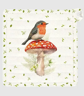 Produktbild von Topflappen Rotkehlchen Motiv, Landhaus Baumwolle Küche Geschenk Küchendeko
