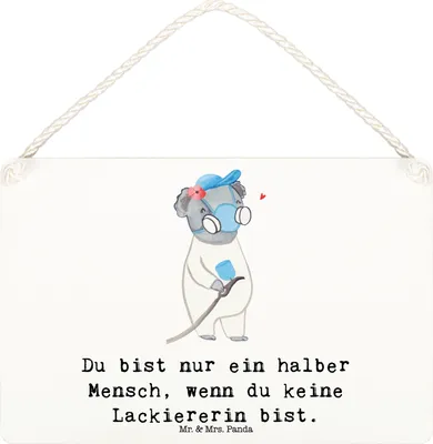 Produktbild von Mr. & Mrs. Panda Schild Lackiererin Herz DIN A6 - Weiß - Geschenk, Deko Wandbild, Ausbildung, Holzschild, holzbild, Lustig, Gesellenprüfung, kleine aufmerksamkeit, Spruch