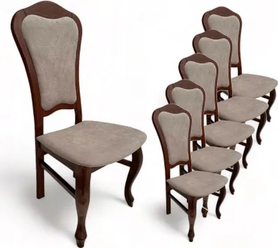 A set of dining chairs arranged in a row.