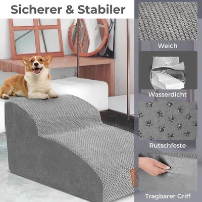 Produktbild von Famanu Hundetreppe 2 Stufen - 30 cm hoch, mit hochdichtem Schaumstoff und waschbarem Bezug
