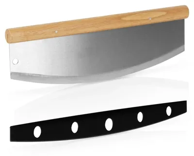 Image de Couteau à pizza en acier inoxydable 35 x 12 cm avec manche en bambou
