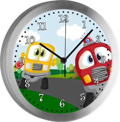 Produktbild von Funkuhr, Kinder Wanduhr, Kinderuhr, Kinderzimmer  Auto-Cartoon