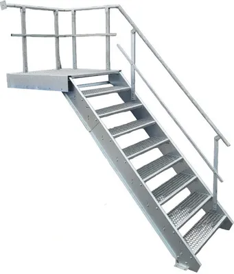 Zdjęcie produktu dla 8 stopni + podest schodów stalowych z poręczą po prawej stronie / szerokość stopnia 100 cm / wysokość kondygnacji 135-180 cm