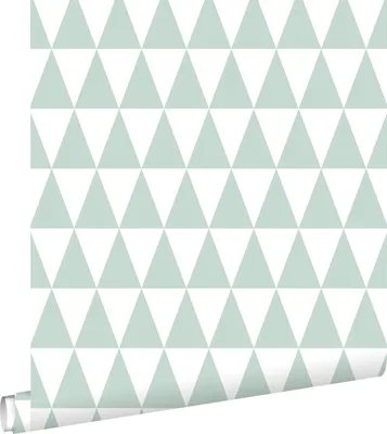Productafbeelding van ESTAhome behang grafisch geometrische driehoeken mintgroen en mat wit 53 cm x 10.05 m