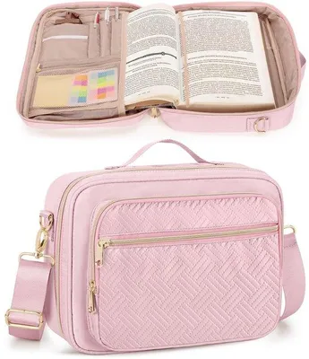 Immagine prodotto di Bibel-Tasche mit Handgriff für Bibel-Leser, große Bibel-Beutel mit Schnürgeschloss, rosafarbene Bibliophilen-Einlage.