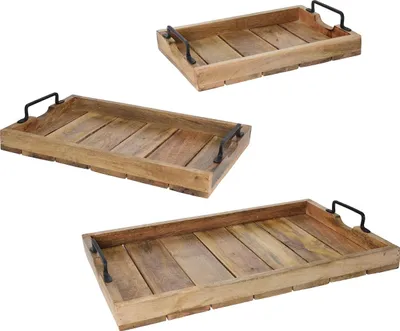 Produktbild von Tablett Aus Mangoholz Mit Metallgriffen 26X38Xh4,5Cm