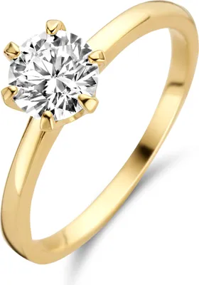 Produktbild von New Bling 9NBG-0204-60 Goldring – Damen – Zirkonia – 6 mm – Solitär – Größe 60 – 6-Krappenfassung – 14 Karat – Gold