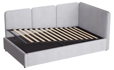 Produktbild von Flieks Hydraulisches Schlafsofa 90x200cm mit Stauraum, Polsterbett mit austauschbarer Armlehne, Jugendbett Tagesbett Einzelbett Samt, Grau