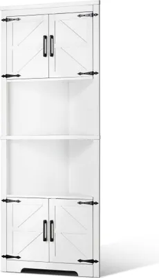 Produktbild von 68 Eckschrank mit 4 Holztüren und verstellbaren Regalen Weiß - Lagerung Möbel