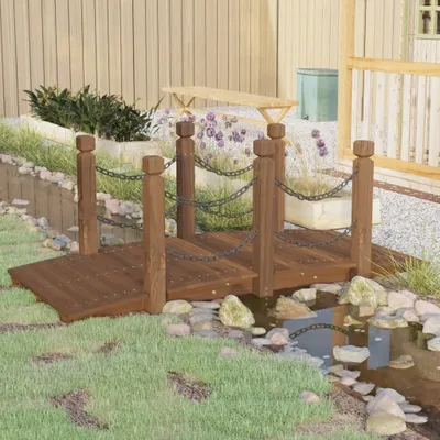 Produktbild von vidaXL Záhradný mostík s reťazovým zábradlím 150x67x56 cm Masívne smrekové drevo