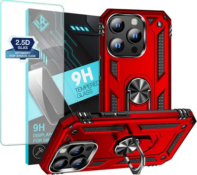 Produktbild von Armor Outdoor Handyhülle für Apple iPhone 15 Pro Handy Panzer Case Schutzhülle mit 9H Displayglas Displayschutz Farbe: Rot