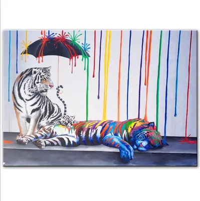 Produktbild von TPFLiving Kunstdruck LW-535 (OHNE RAHMEN) Poster - Leinwand - Wandbild - Hochauflösender Giclée-Druck, langlebig und hochwertig - Graffiti Wall Art - Tiger - Größe: 100x140cm