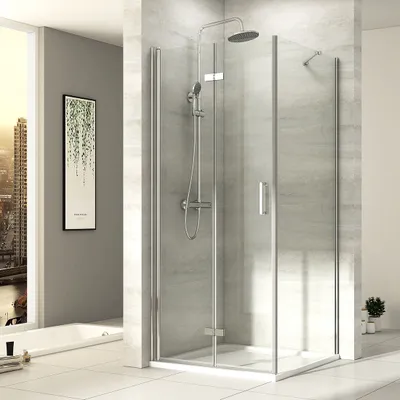 Produktbild von EMKE Duschkabine 80 x 80 x 195cm Eckeinstieg Falttür Dusche 180º Klappbar Duschwand Duschabtrennung mit Seitenwand 6mm ESG Sicherheitsglas