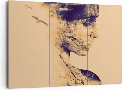 Produktbild von Bild auf Leinwand - Leinwandbild - 3 Teile - Frau Vögel Fotomontage - 165x110cm - Wand Bild - Wanddeko - Wandbilder - Leinwanddruck - Bilder - Wanddekoration - Leinwand bilder - CE165x110-4246