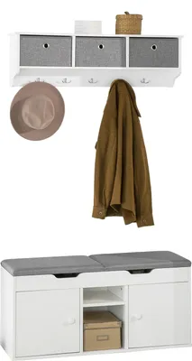 Produktbild von SoBuy Wandgarderobe-Set Flurset Flurmöbel Schuhbank mit Sitzfläche Flurgarderobe FSR96-W+FRG282-W