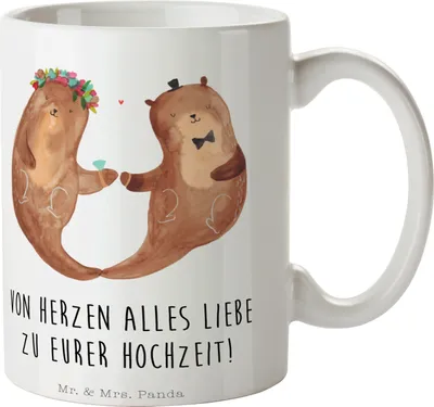 Produktbild von Mr. & Mrs. Panda Becher Hochzeit Otter - Weiß - Geschenk, Kaffeebecher, Trauung, Tasse, schöne, Hochzeitstag, Zur, Hochzeitskarte, Teetasse, Kaffeetasse, Trinkbecher