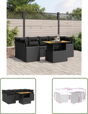 Produktbild von The Living Store 7-tlg. Garten-Sofagarnitur mit Kissen Schwarz Poly Rattan