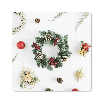 Produktbild von MuchoWow® Mauspad Mousepad Winter - Weihnachten - Kranz 20x20 cm - Mousepads - Maus Mat - Pad - Mausunterlage - Desk Mat - Bureauartikeln