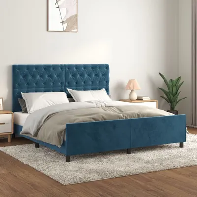 Image de Maison Exclusive - Sommier sans matelas bleu foncé 160x200 cm velours