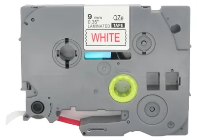 Produktbild von Laminierbares Etikettenband, rot auf weiß, 9 mm, für Brother P-Touch Etikettendrucker