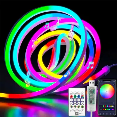 RGBIC Neon LED-Streifen 10 m, 5 V, USB, App-Steuerung