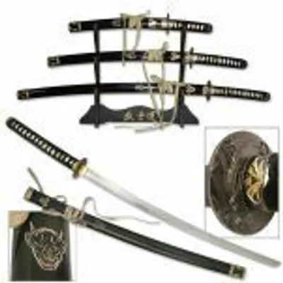 Produktbild von Katana Schwert Set, Samurai Schwert, Wakizashi, Tanto - Inspiriert von Kill Bill - Sword mit Schwertständer | HKS114-B