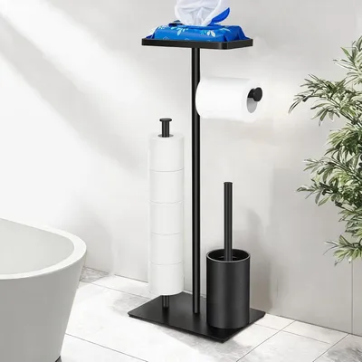 Produktbild von Stehender Toilettenpapierhalter mit WC Bürste aus Edelstahl, einfache Montage